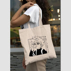 Peach Blossom Printed Cotton Zipper Tote Bags | CBAG - WHT-ANIME TIN