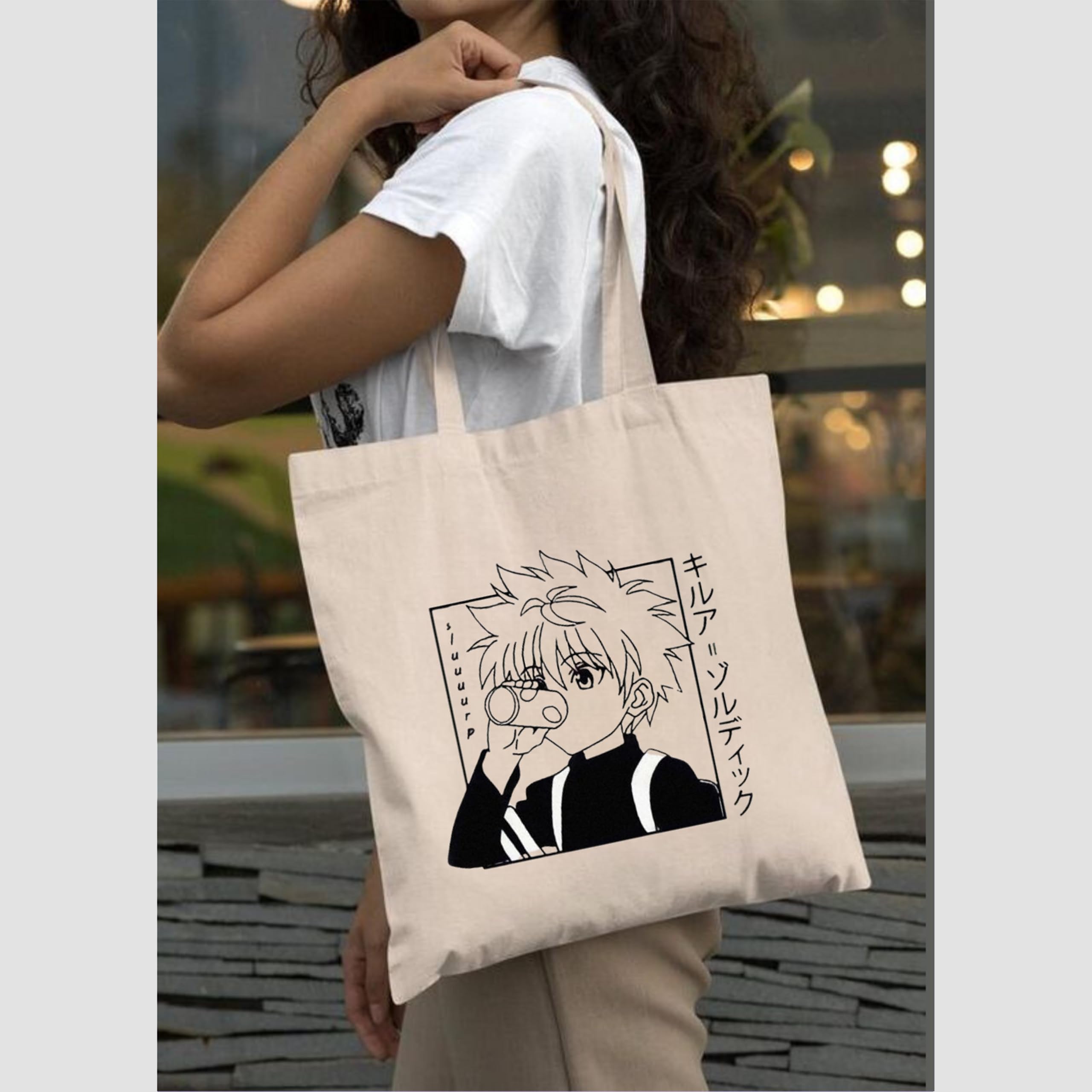 Peach Blossom Printed Cotton Zipper Tote Bags | CBAG - WHT-ANIME TIN