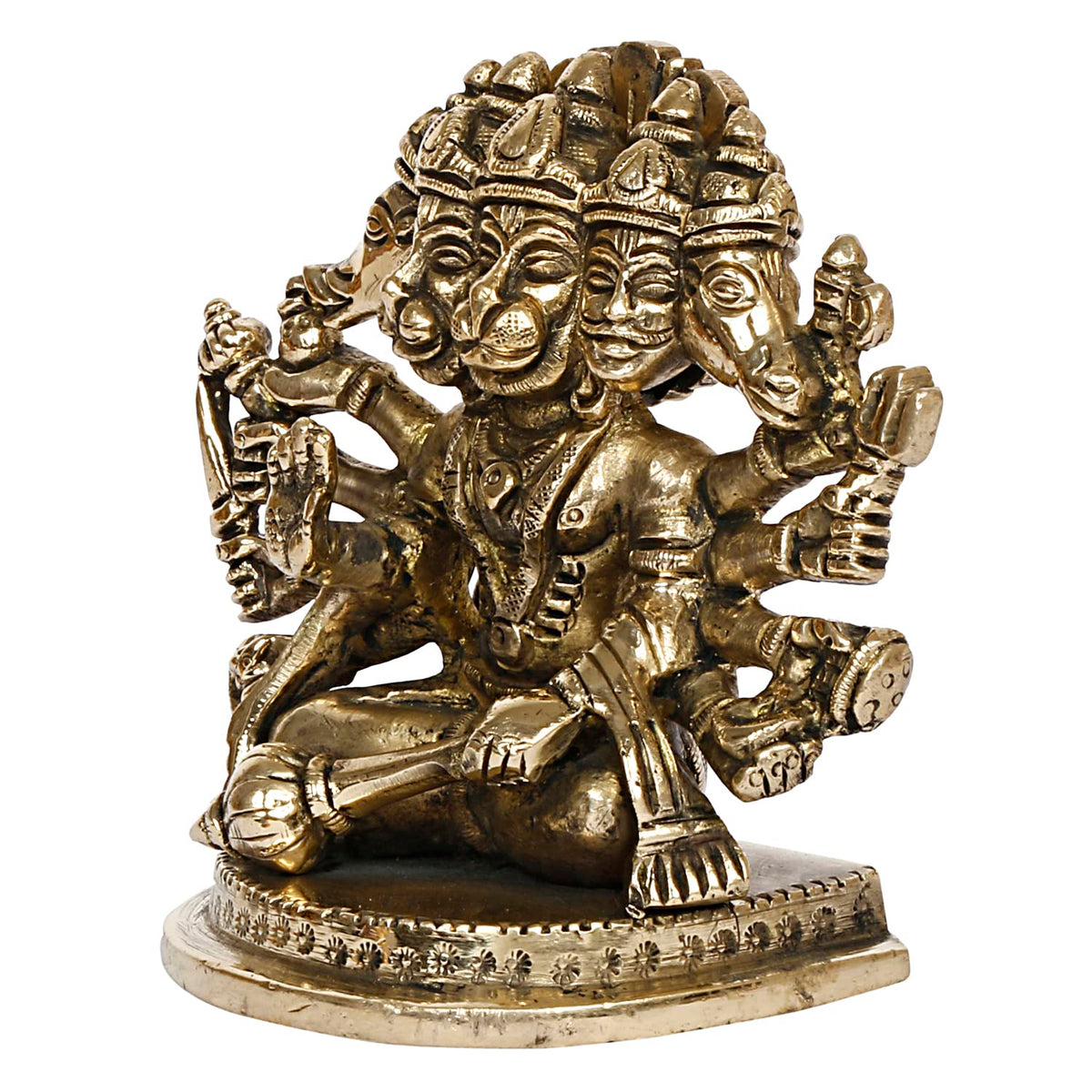 ARTVARKO Brass God Panchmukhi (Five Faced) Bajrangbali Sankat Mochan Hanuman Idol Statue Murti for Home Office Entrance Decor Temple Puja 4 Inch