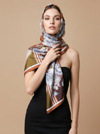 MORU Kyoto Luxe Women’s Autumn Bloom Scarf | Lightweight Wrap Stole with Abstract Floral & Geometric Pattern in Rust, Mauve & Olive | All-Season Fashion Accessory