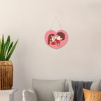 Artvibes Cute Cartoon Couple Heart Shaped Wooden Wall Hanger for Home Decor | Living Room | Office | Wall Art Painting For Hall | Graphic Artwork | Wall Art Print | Unique Gift Items (WH_5502NN)