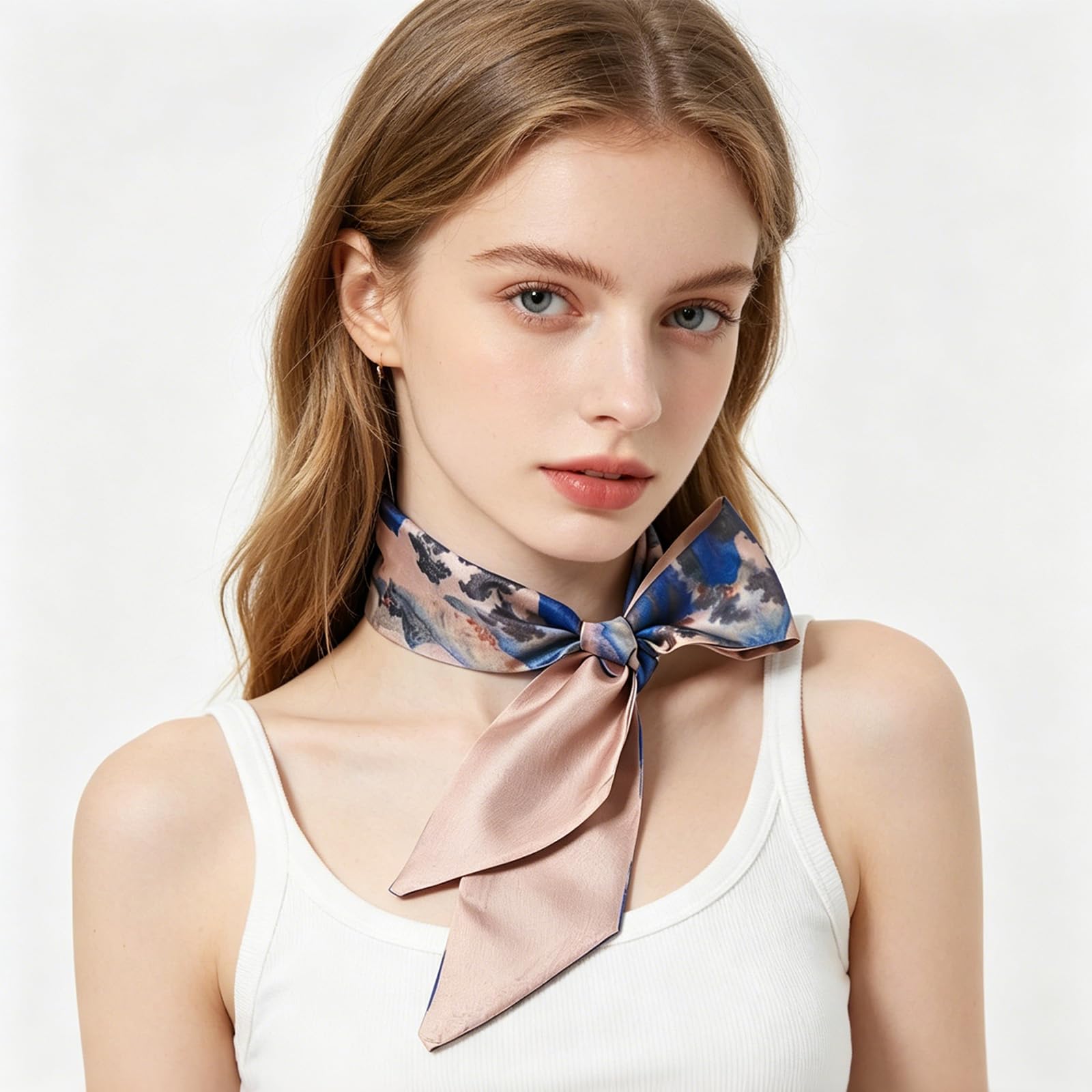FFZDENA 4-Piece Hair Scarf for Women, Retro Landscape Silk-Feel Satin Scarf, Stylish Purse Headband and Handbag Ribbon Accessories
