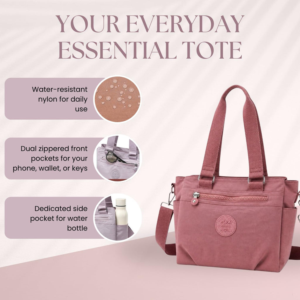 MOCA Women Nylon Tote Bag Lightweight Waterproof Handbag Large Capacity Multi Compartment Shoulder Crossbody Bag Daily Use Office Travel College Ladies Purse with Zipper (Peach)