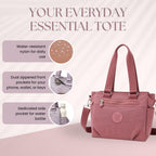 MOCA Women Nylon Tote Bag Lightweight Waterproof Handbag Large Capacity Multi Compartment Shoulder Crossbody Bag Daily Use Office Travel College Ladies Purse with Zipper (Peach)