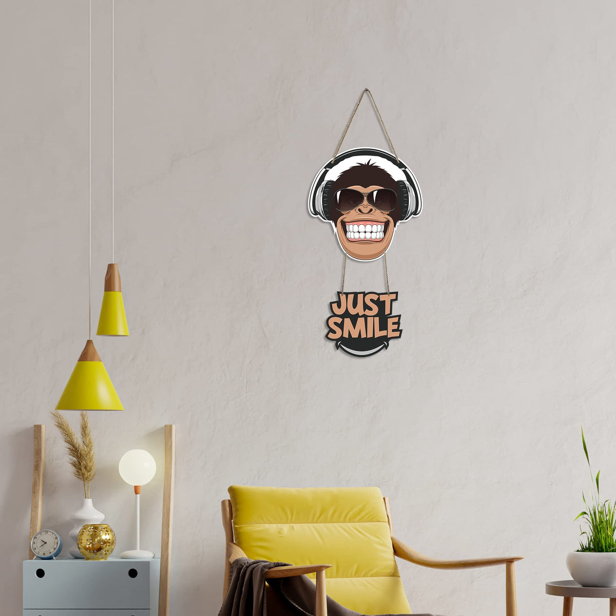 Artvibes Monkey Smile Wooden Wall Hanger for Home Decor | Wood Decorative Items | Modern Decoration | Decoration Wall Hanging Items | Wall Art Print | Artworks Hangings | Unique Gift Items (WH_5707N)