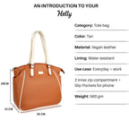 HELLY Women’s Tote Bag | Premium Vegan Leather Handbag | Lightweight Shoulder Bag for Office & Daily Use | Water-Resistant Lining (Tan)