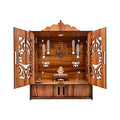 LAVKUSH Art Creation Wooden Temple for Home Mandir with Doors & Drawer | Handcrafted Wall Mount Pooja Mandir with LED Light & OM Design | Wooden Pooja Temple for Home & Office (16x9x11 Inch)