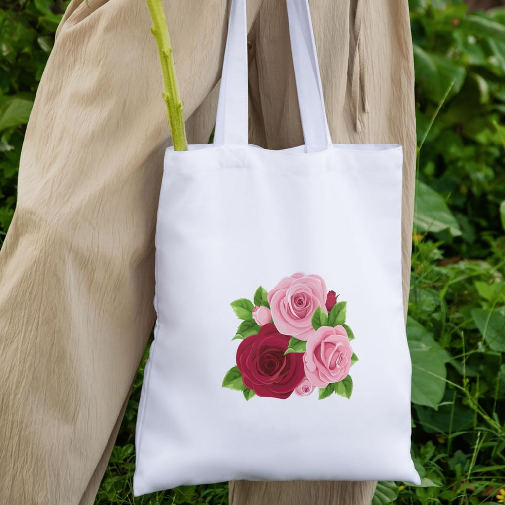 Adorvue Premium Reusable Colourful Rose Printed Tote Bag Stylish Eco-Friendly Cotton Handbags, Canvas Bags for College, Shopping, Office, Travel, Grocery Runs, Beach Day and Casual Outing Pack of 1