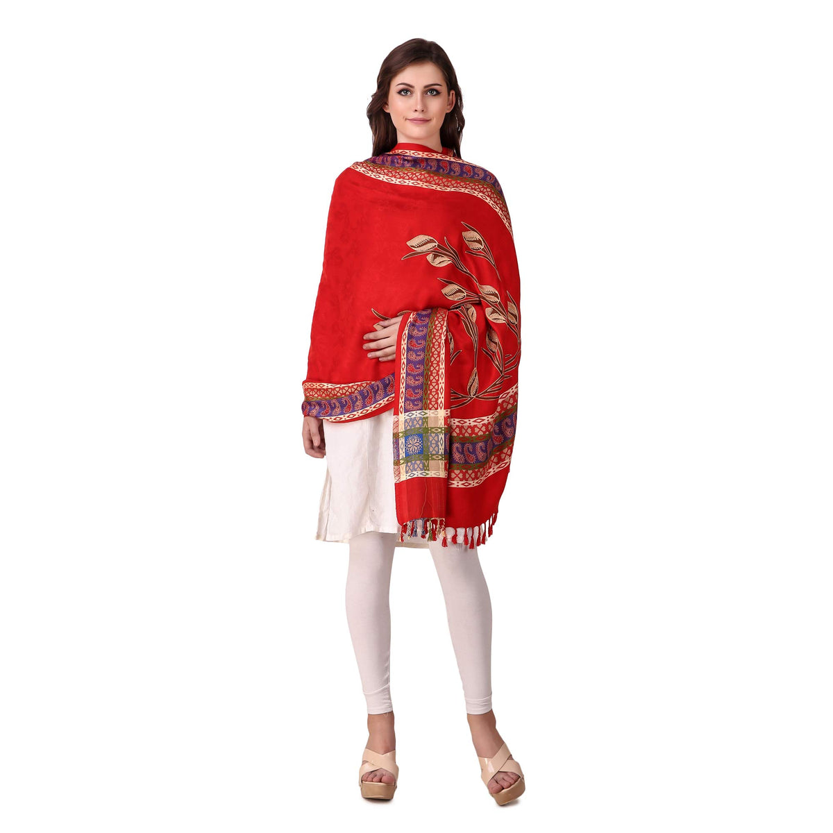 BRAVEZI Women's Wool Blend self embellished emboridered Shawls (Stole)