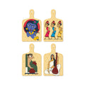Artvibes Shri Krishna Village Man & Veena Lady Folk Art Wooden Wall Hanger for Home | Spiritual Decor Items | Wall Poster | Artwork| Stylish Modern Decor Item | Gift Items (WH_5646N), Set of 4