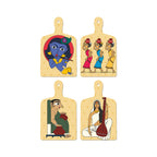 Artvibes Shri Krishna Village Man & Veena Lady Folk Art Wooden Wall Hanger for Home | Spiritual Decor Items | Wall Poster | Artwork| Stylish Modern Decor Item | Gift Items (WH_5646N), Set of 4