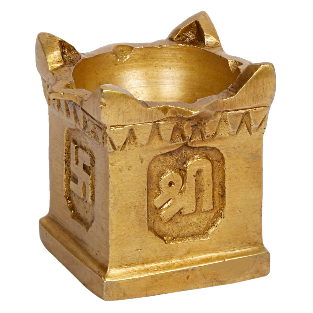 Artvarko Brass Tulsi Diya Om Shri Swastika Tishul Engraving Oil Lamp Diya Deepak Home Pooja Puja Idol Mandir Décor Small 5 cm