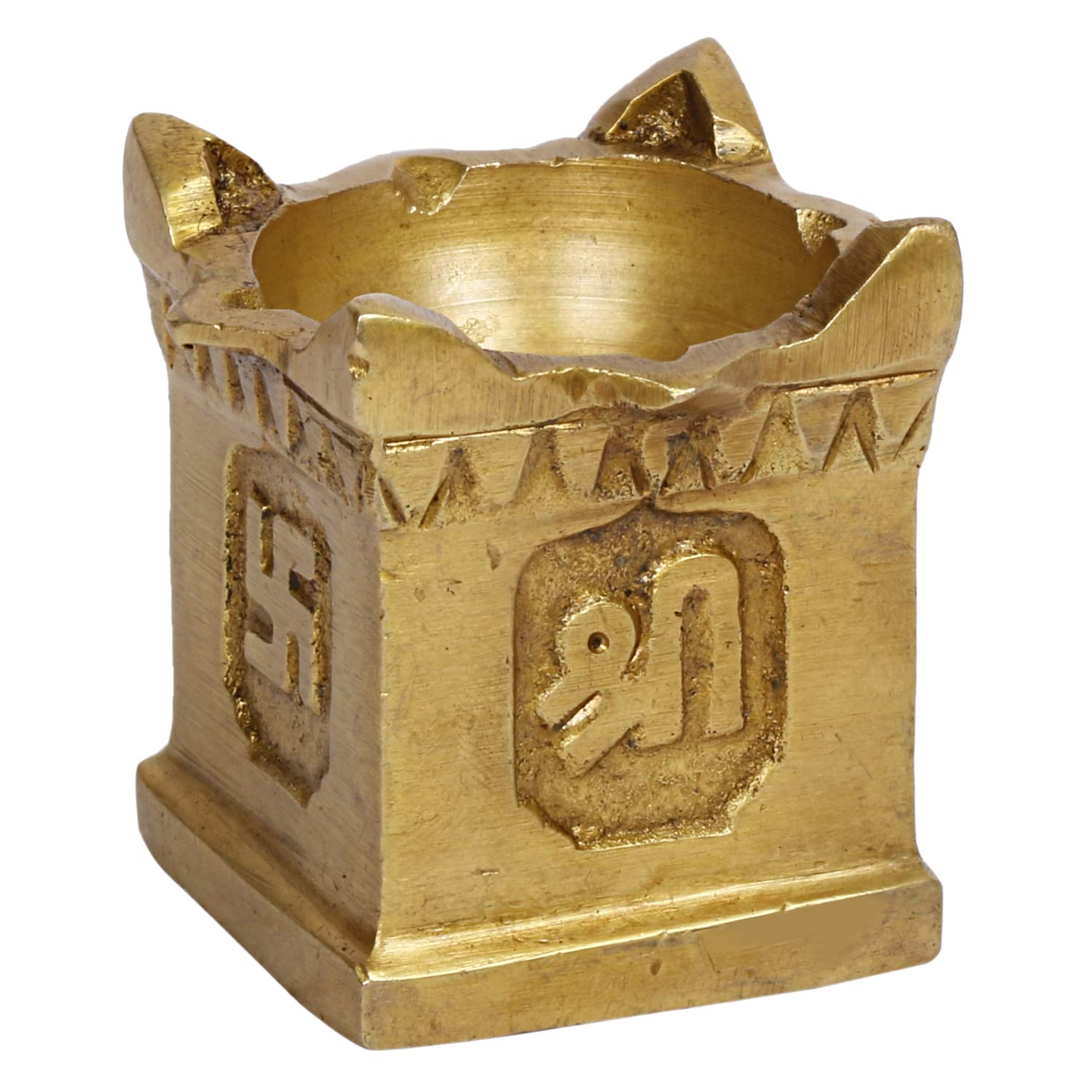 Artvarko Brass Tulsi Diya Om Shri Swastika Tishul Engraving Oil Lamp Diya Deepak Home Pooja Puja Idol Mandir Décor Small 5 cm