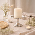 HOSLEY Metal Pillar Candle Holders| Silver Pillar Candle Holders Table Centerpiece with One Pillar Candle| Candle Stand Perfect for Home Decor Living Room Dining Room| Pack of 1 (Gold)