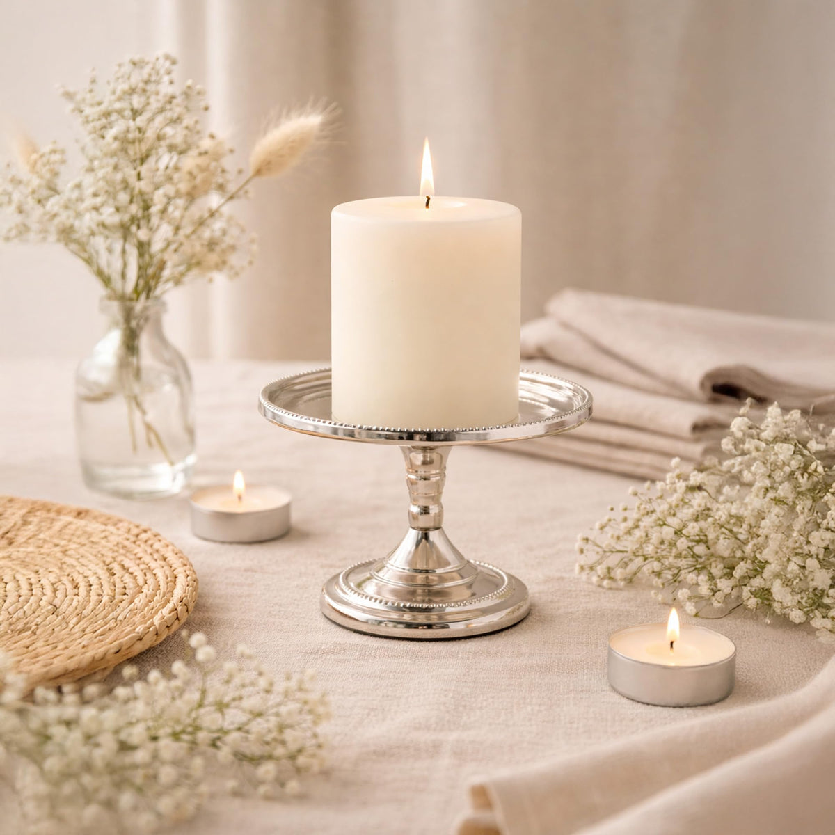 HOSLEY Metal Pillar Candle Holders| Silver Pillar Candle Holders Table Centerpiece with One Pillar Candle| Candle Stand Perfect for Home Decor Living Room Dining Room| Pack of 1 (Gold)