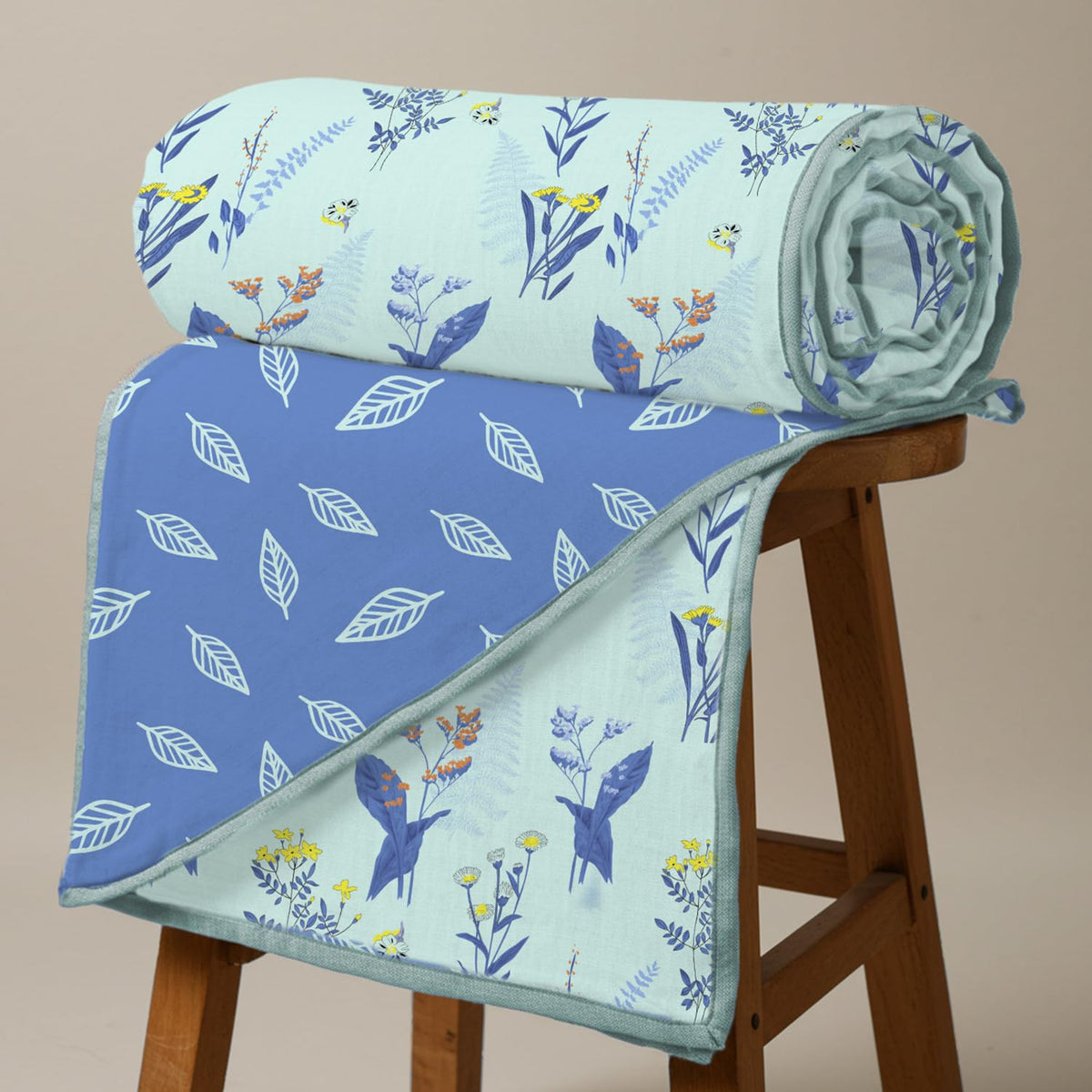 Urban Space 100% Cotton Malmal Double Bed Dohar, All Season Reversible Blanket, Soft, Lightweight and Breathable Ac Dohar/Quilt/Blanket/for Bed, Sofa AC Blanket (86 x 95 inch, Whisper Mint Blue) Kafalo