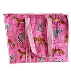 Bazaar Bhoot Edition Premium Cotton Quilted Shopping Tote Bag - Multipurpose Long Lasting Foldable Reusable Bag with zipper for Shopping, Travel & Daily Use - Made in India (Pink)