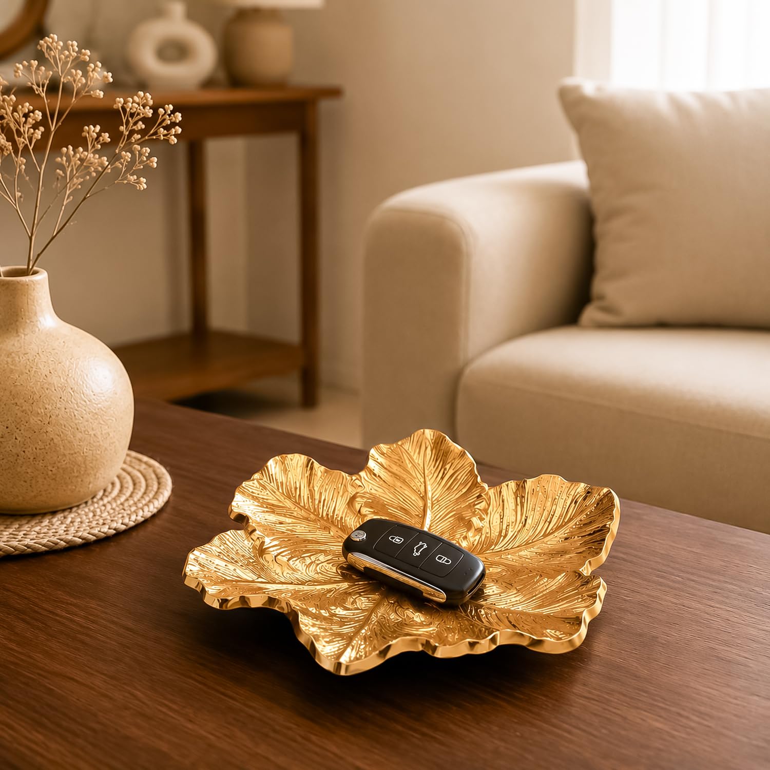 MARKET 99 Glossy Golden Aluminium Decorative Dish | Embossed Accent Platter for Dining Table, Living Room & Center Table | Designer Tray for Festive Gifting, Home Décor & Stylish Display