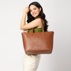 Fastrack Core Tote Laptop Bag For Women | Tan Faux Leather Bag | Fits Upto 15 Laptop | Ladies Handbag with Zipper Closure & Utility Pockets