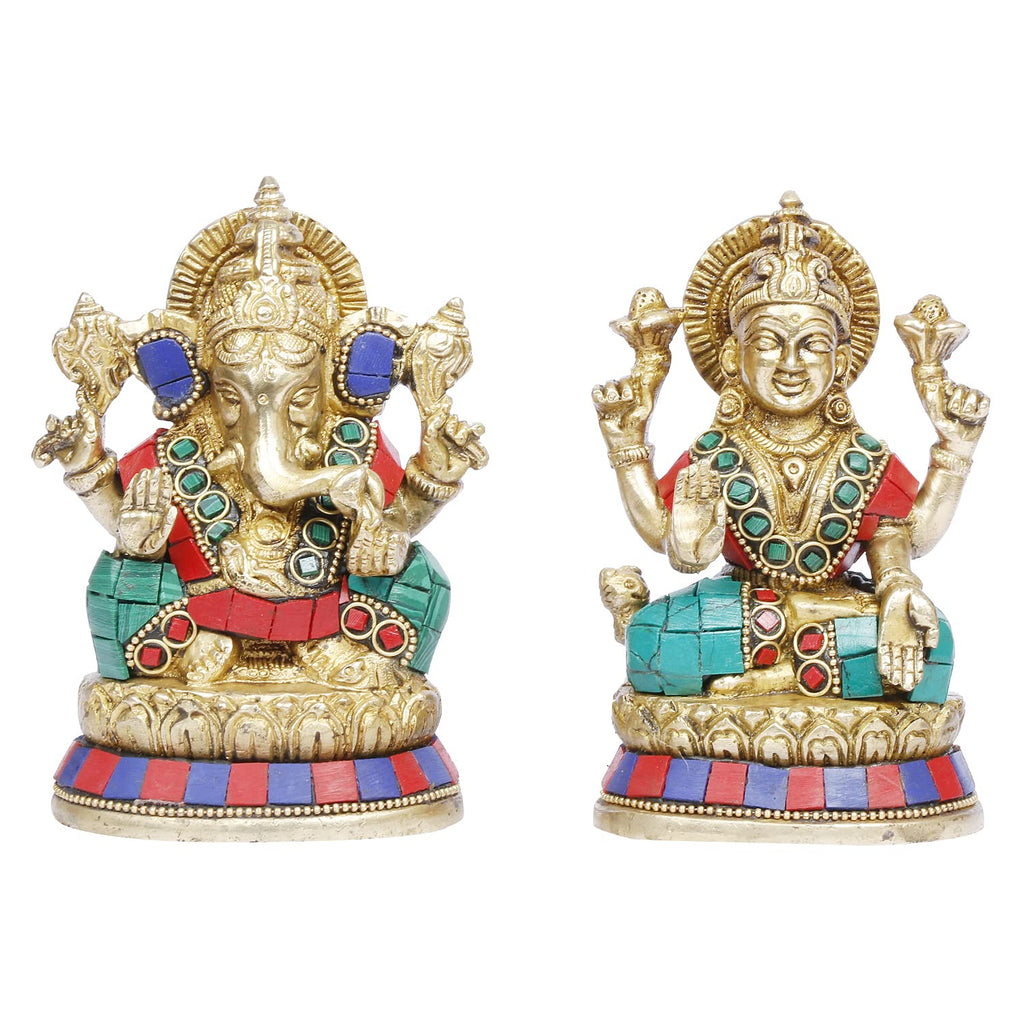ARTVARKO Brass Laxmi Ganesh Idol Sitting on Lotus Laksmi Ganesha for Home Office Success Entrance Decor Pooja Good Luck Gift 5 Inch