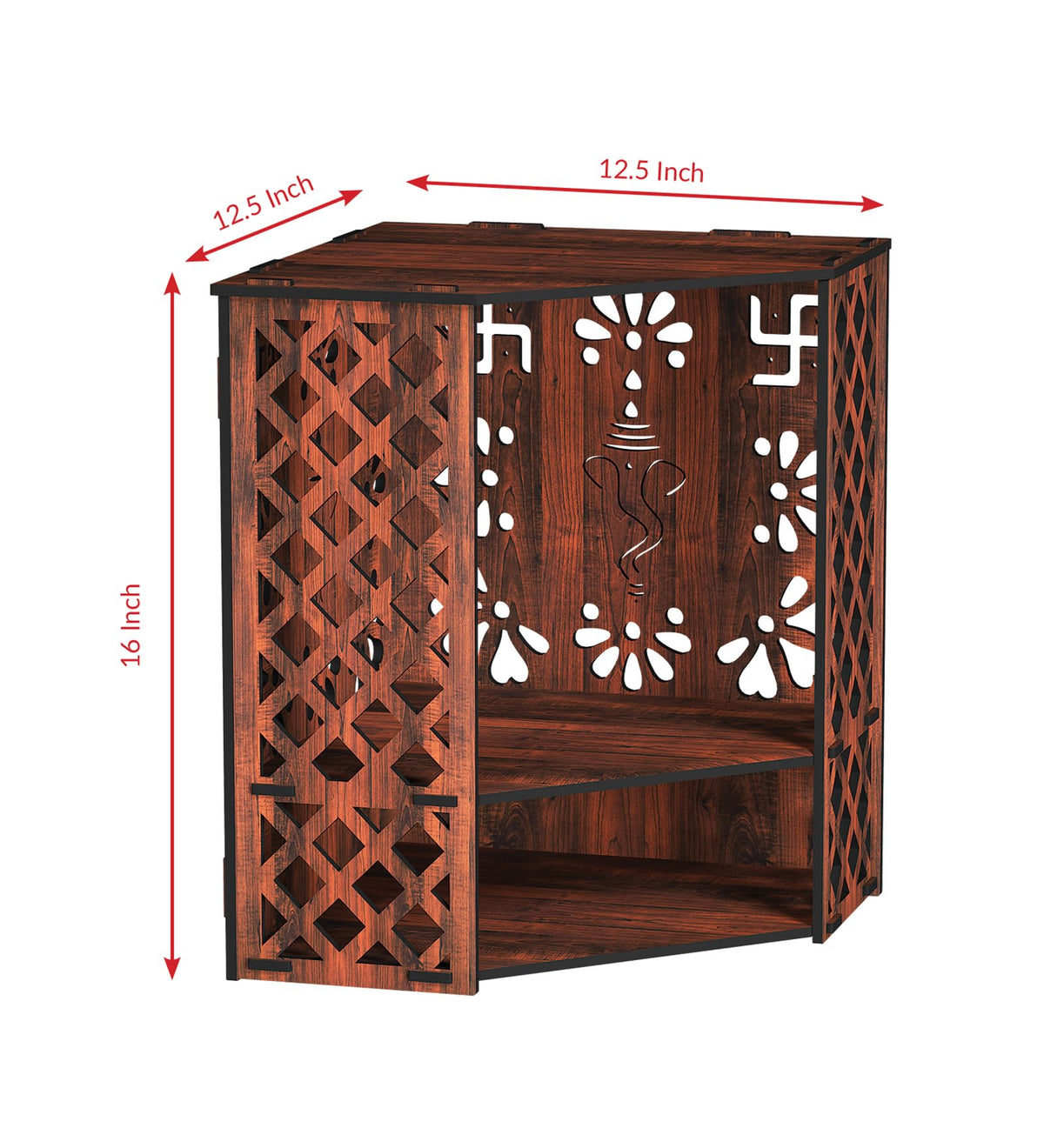 RANDOM Wall Mounted Mandir/Temple, Wooden Pooja Stand for Home, Wall Hanging Temple for Home, Office (12.5 x 12.5 x 16)