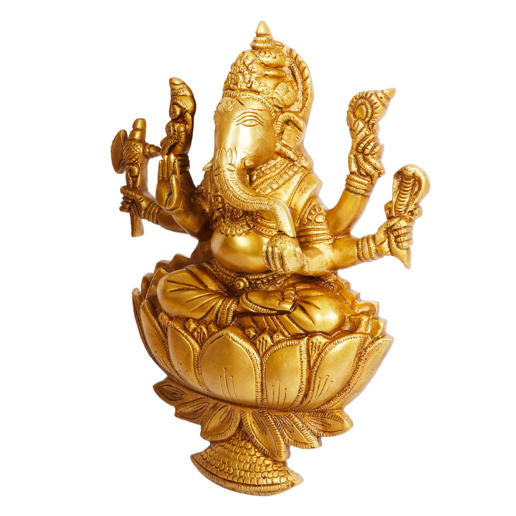 Artavrko Big Brass Ganesha Murti Ganesh Wall Hanging Idol Mangalkari Gnapati Sitting on Lotus Statue for Home Entrance Puja Mandir Temple Height 12 Inch