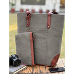 Mona B Canvas Tote Handbag for Women with Pouch perfect for Travel, College and office Use - Grey
