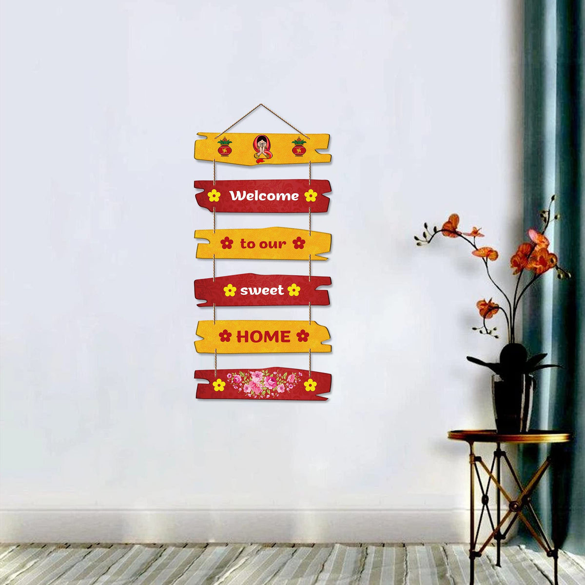 Artvibes Welcome To Our Home Decorative Wall Hanging Ornaments Wooden Art | Decor Hanging Ornaments | Door Quotes Hanging | Wall Poster | Modern Decor Items | Gift Items for Home Decor (WH_3236N)