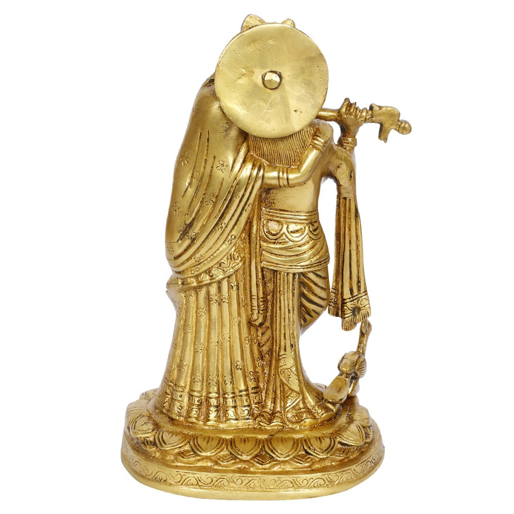SVARUP Brass Radha Krishna Idol in Gold Color Height 10.5 Inch