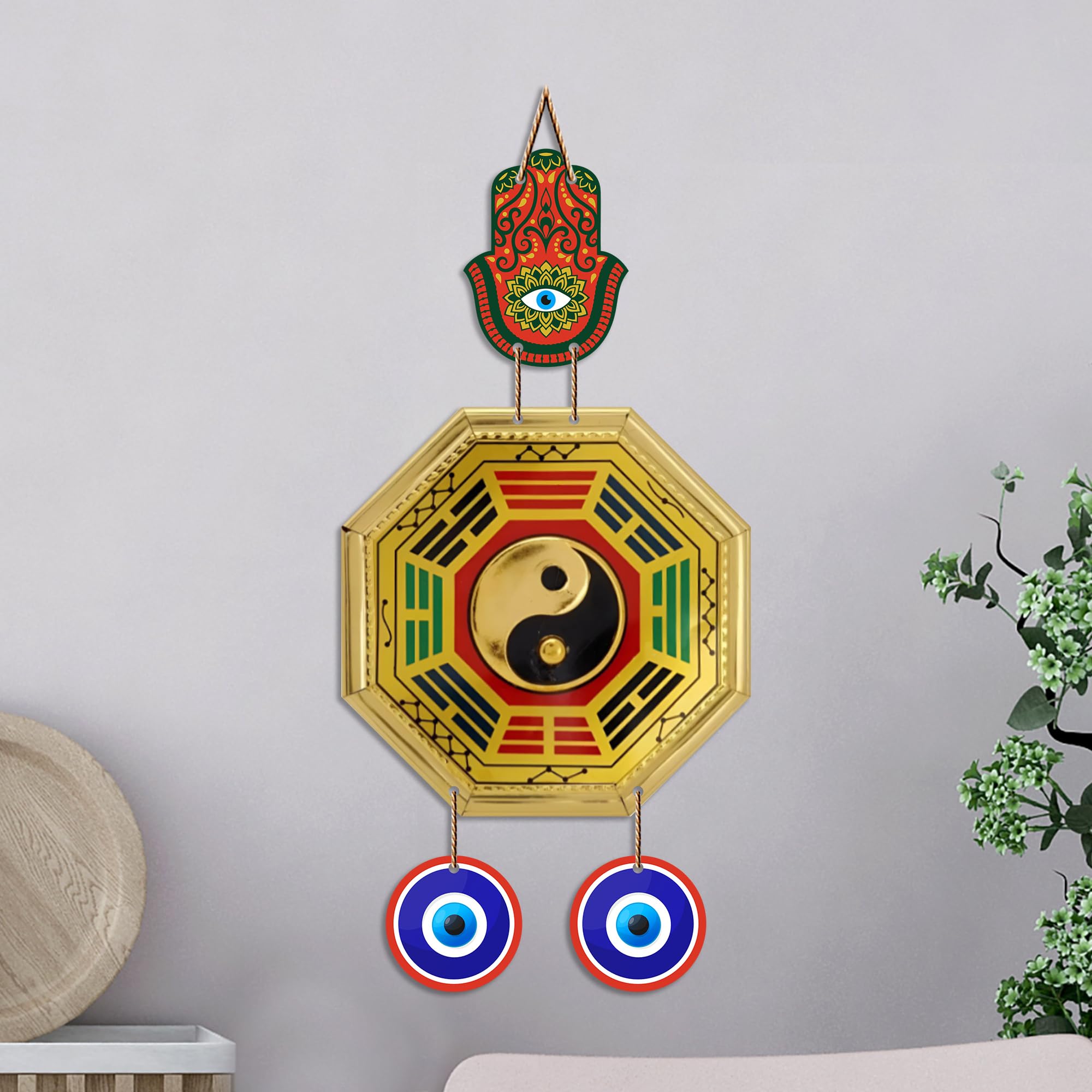 Artvibes Feng Shui Bagua Evil Eye Wall Hanging Decor | Vastu Inspired Protection Ornament for Home Entrance Door | Living Room | Bedroom | Office | Harmony Wealth and Prosperity Gift (WH_85139N)