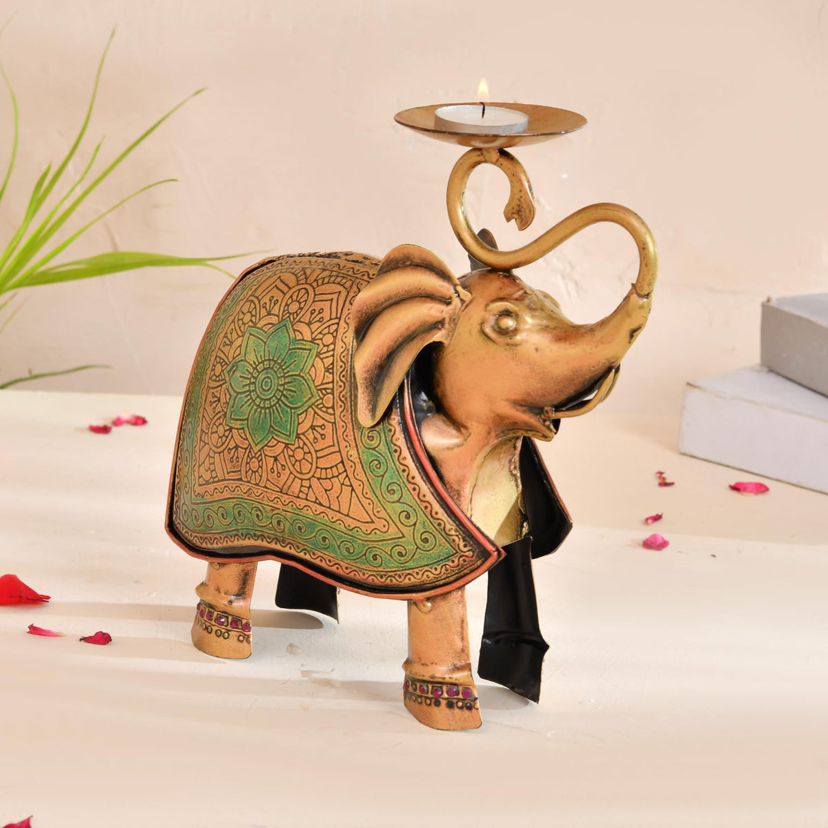 CraftVatika Metal Elephant Statue Tea Light Candle Holder Stand Decorative Showpiece for Home House Decoration Items, Tabletop Showpiece Tealight Holder, Wedding Diwali Decorations