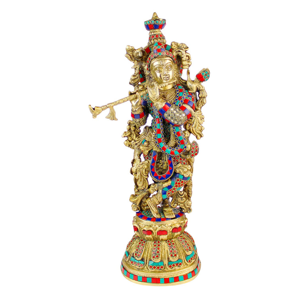 ARTVARKO Krishna Brass Idol Statue Spiritual Puja Home Décor 21 Inches