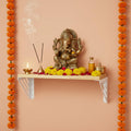 Spillbox Wooden Pooja Home Temple|White Metal Shelf |Wall Mountable|Easy Screw Assembly|Home Temple for Puja Room |Pooja Stand | Mandir-Lines (Large White)