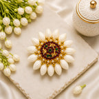 Surya Traditional Jasmine Floral Kemp Handmade Hair Clip for Women | Gajra Style Centre Clip for Bun & Juda | Bridal Wedding Festival Hair Decoration | White Flowers