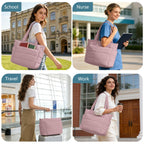Tote Bag for Women Puffer Tote Bag Large Nurse Bags Shoulder Handbag with Zipper for Work Travel, Dark Pink, 16.3 x 6.3 x 12 inches