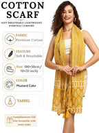 KE KANHA EXPORTS Scarf for Women Premium Cotton Boho | Dual Tone Border Print Stole with Tassels | Lightweight Summer Beach Wrap 180 x 50 cm (Mustard)