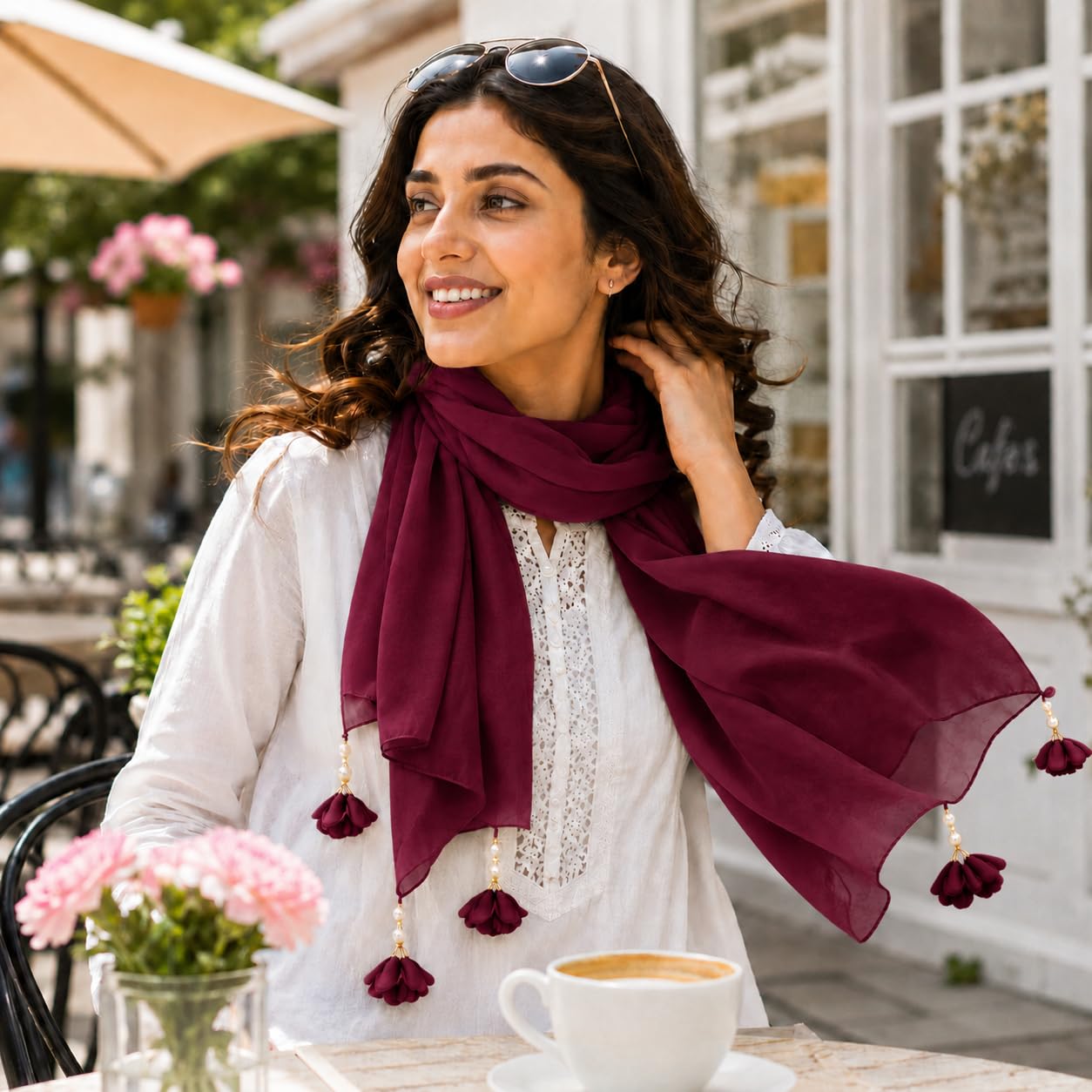 Women’s Chiffon Scarf Soft Lightweight Premium Stoles for Girls & Women | Stylish Modest Wear Dupatta for Daily & Party Use (Wine)