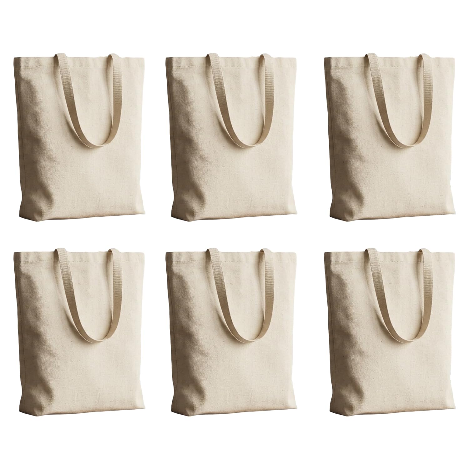 Soul Artisan Cotton Canvas Tote Bag with Bottom Gusset and Strong Handle (Size: 14X16 Inch, 13 Inch Handle) - Pack of 6 - Foldable Reusable Shopping Hand Bag for Office, College, Travel & Daily Use