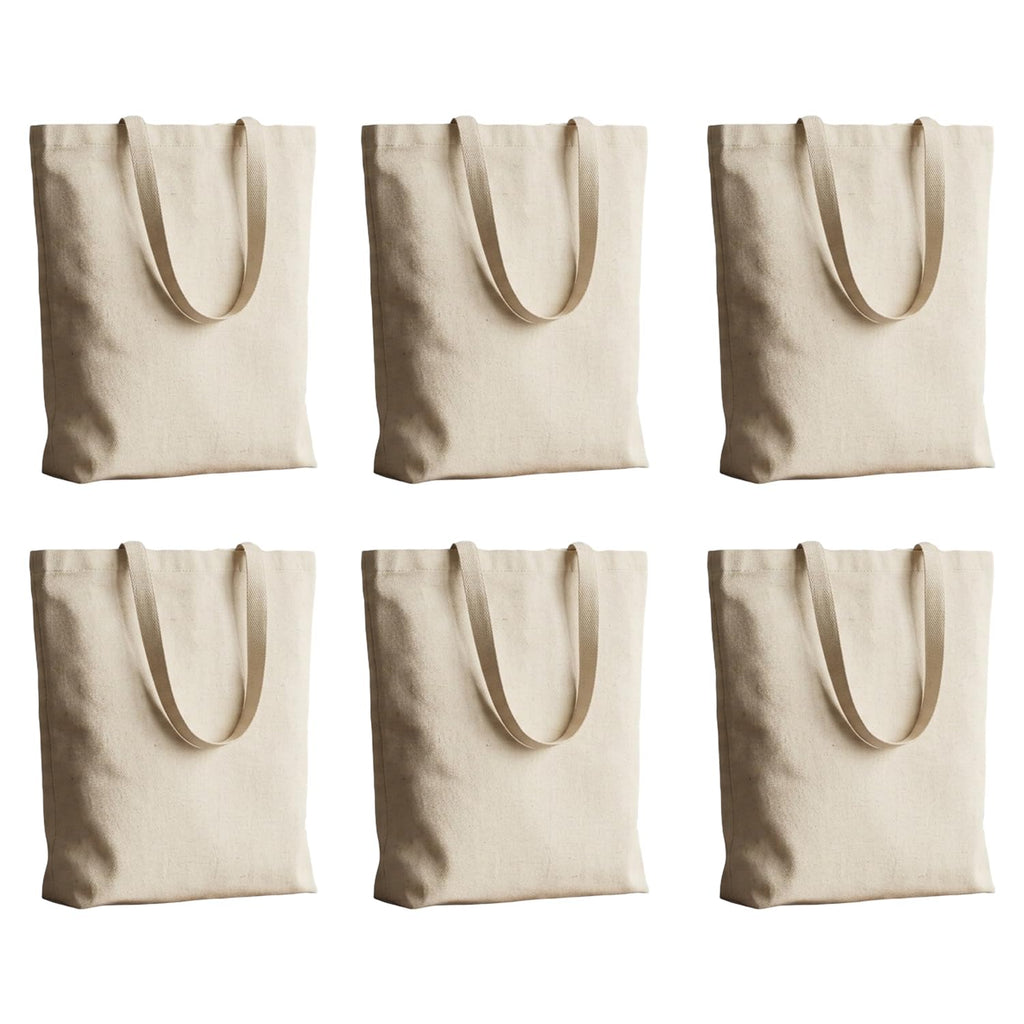 Soul Artisan Cotton Canvas Tote Bag with Bottom Gusset and Strong Handle (Size: 15X18 Inch, 13 Inch Handle) - Pack of 6 - Foldable Reusable Shopping Hand Bag for Office, College, Travel & Daily Use