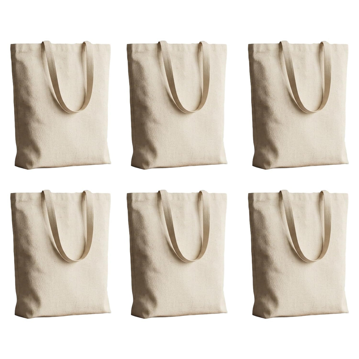 Soul Artisan Cotton Canvas Tote Bag with Bottom Gusset and Strong Handle (Size: 15X18 Inch, 13 Inch Handle) - Pack of 6 - Foldable Reusable Shopping Hand Bag for Office, College, Travel & Daily Use