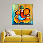 VIBECRAFTS 3 Pieces Shree Ganesha Canvas Wall Painting Fitted With Wooden Frame For Home | Office | Living Room | Gifts (PTVC3Pcs1_9529)