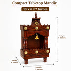 CraftVeda Premium MDF Wooden Pooja Mandir for Home & Office | Wall Mounted Devghar Temple with LED Spot Light | Space-Saving, Durable Pooja Unit (Brown Finish, 13x6x7 Inches)