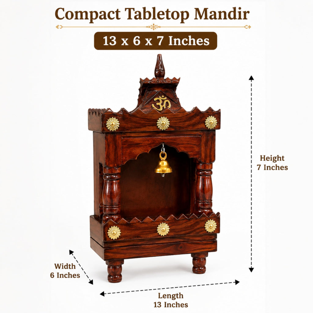 Panchmukhi Premium MDF Wooden Pooja Mandir for Home & Office | Wall Mounted Devghar Temple with LED Spot Light | Space-Saving & Durable Pooja Unit | Brown Finish, 13x6x7 Inches