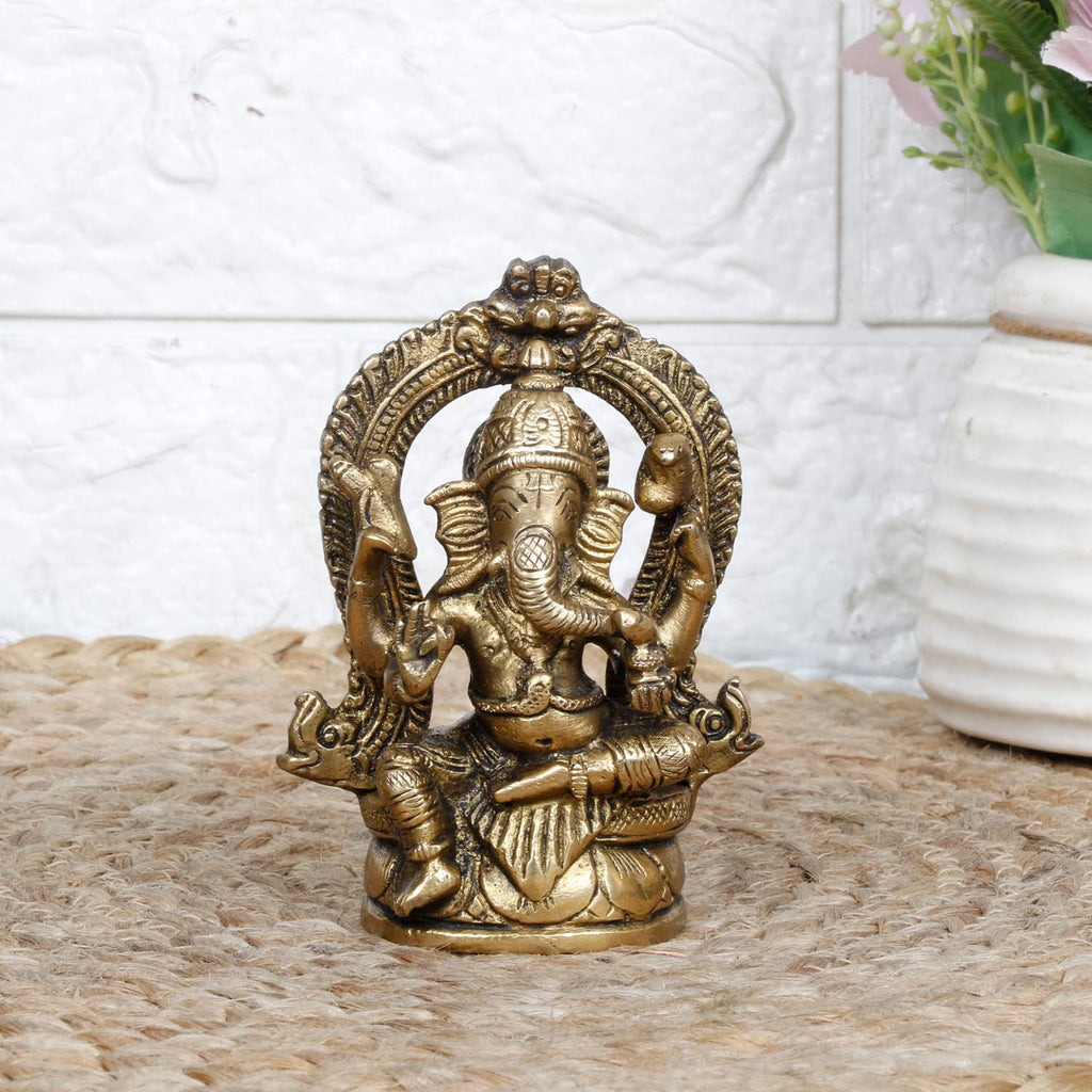 SVARUP Brass Ganesh Bhagwan Idol Ganesha Statue Ganpati Murti for Home Entrance Decor Diwali Puja Gift Height 4.5 Inch.