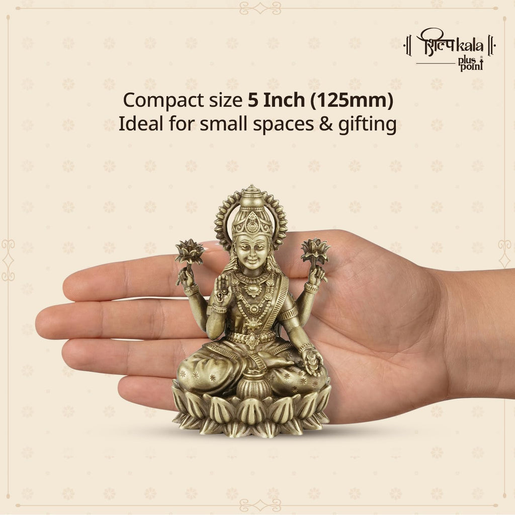 Shilpkala 5 Inch Kamal Laxmi Brass Goddess Lakshmi Statue for Home Decor & Worship