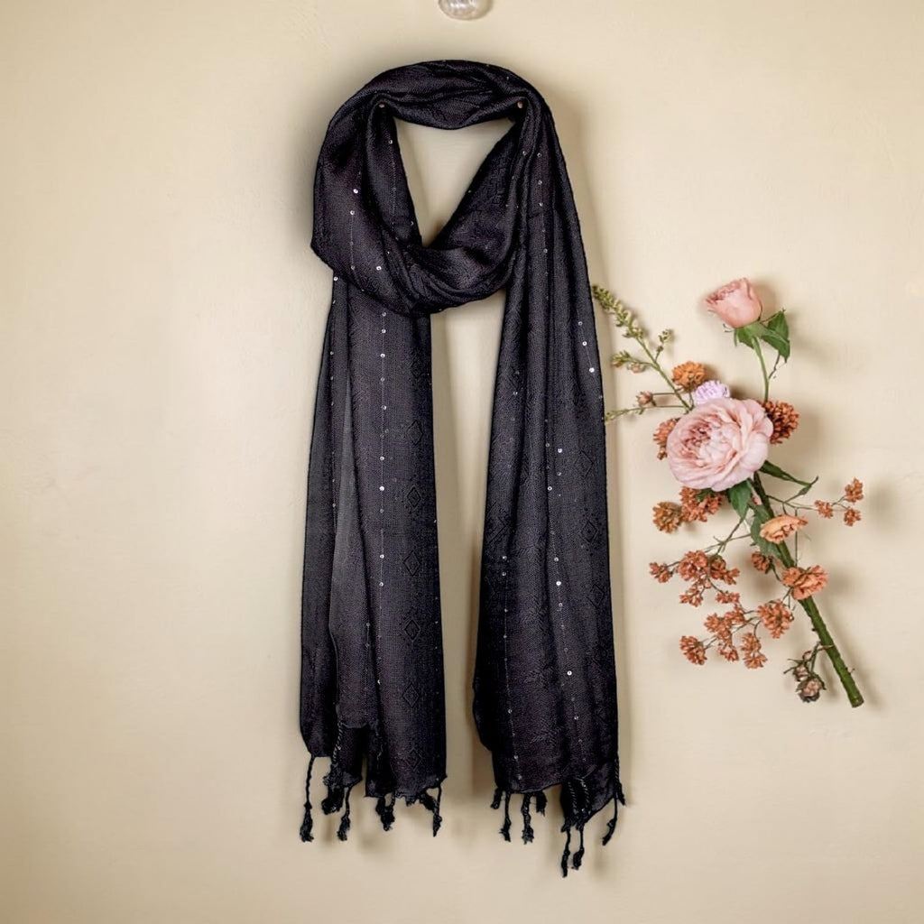 STOLE STUDIO Elegant Luxurious Sequence Viscose Stole Scarf (Black)