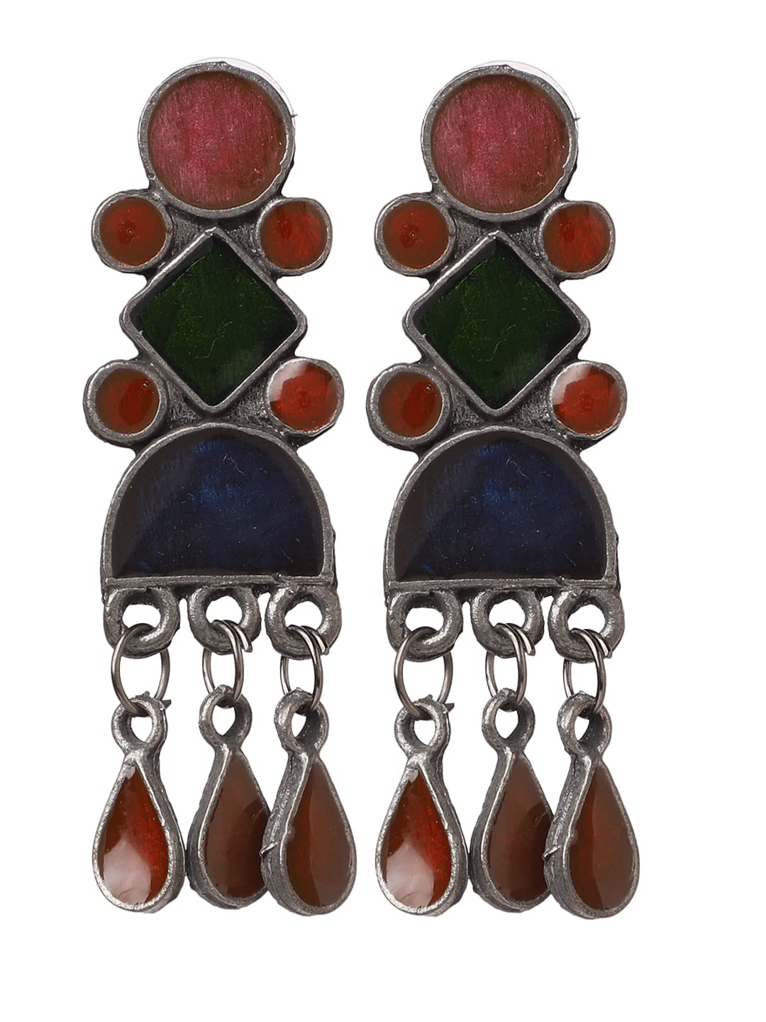 VENI Oxidised Afghan Earrings for Women & Girls | Handmade Antique Silver Boho Tribal Dangler Earrings | Traditional Statement Ethnic Jewellery | Party, Wedding & Festive.