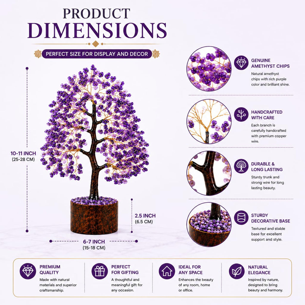 LXOMES Amethyst Crystal Tree, Natural Amethyst with Golden Wire, 10 Inch