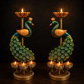 Pranjals House Peacock Tealight Candle Holder, 12 inch, Set of 2