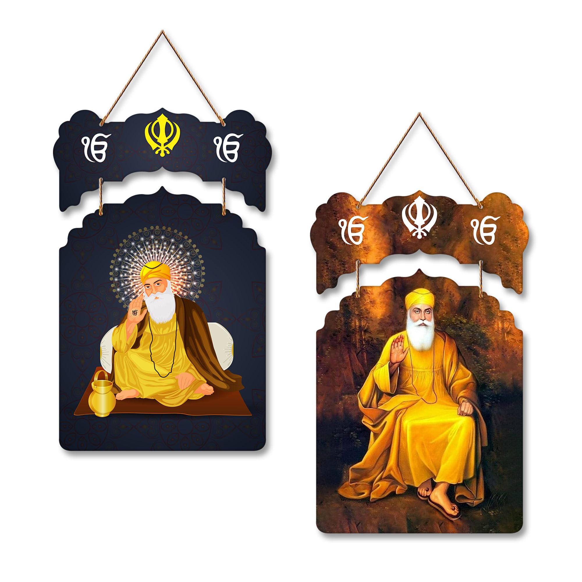 Artvibes Guru Nanak Dev Mdf Wood Wall Art for Home Decor | Spiritual Decor Items | Wall Art Paintings | Wall Poster | Religious Wall Hanging| Stylish Modern Decor Item | Gift Item (WH_9211N), Set of 2